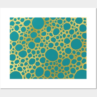 Gold Teal Blue Hand Drawn Geometric Circles Pattern Posters and Art